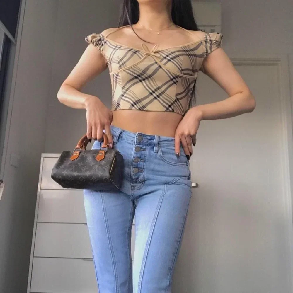 I AM GIA beige checkered top - XXS (size4) - Picture 6 of 7
